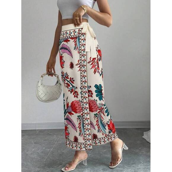 Dresses & Skirts - Elenzga Women's Summer Vacation Floral Print Wrap Tie Waist Skirt